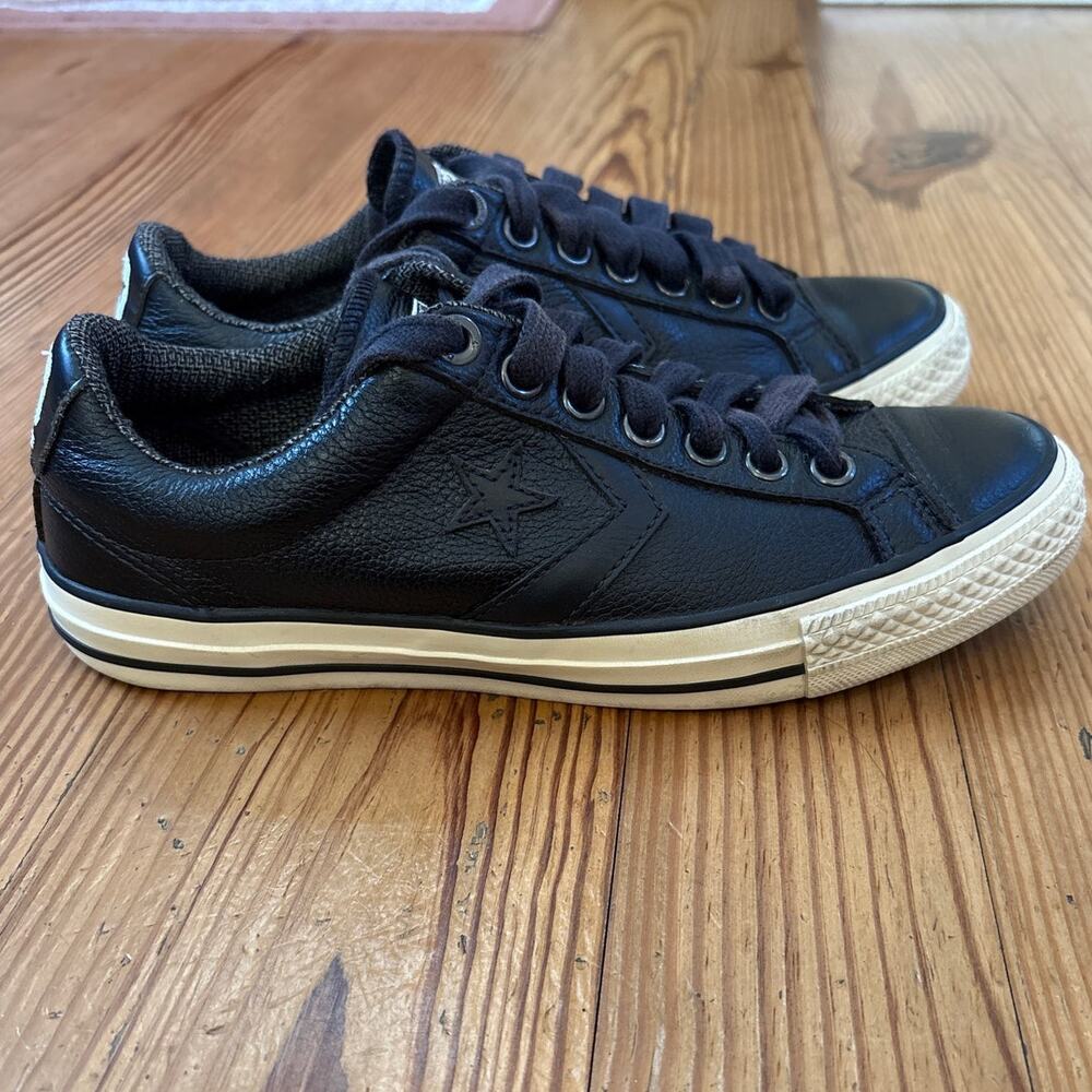 Converse All Star black leather low top unisex lace sneakers SIZE M7 W9‎ - Picture 1 of 8
